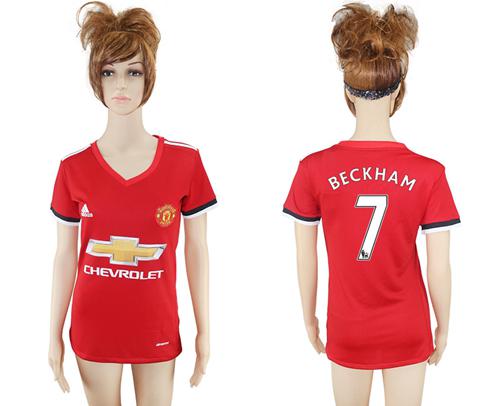 Women's Manchester United #7 Beckham Red Home Soccer Club Jersey